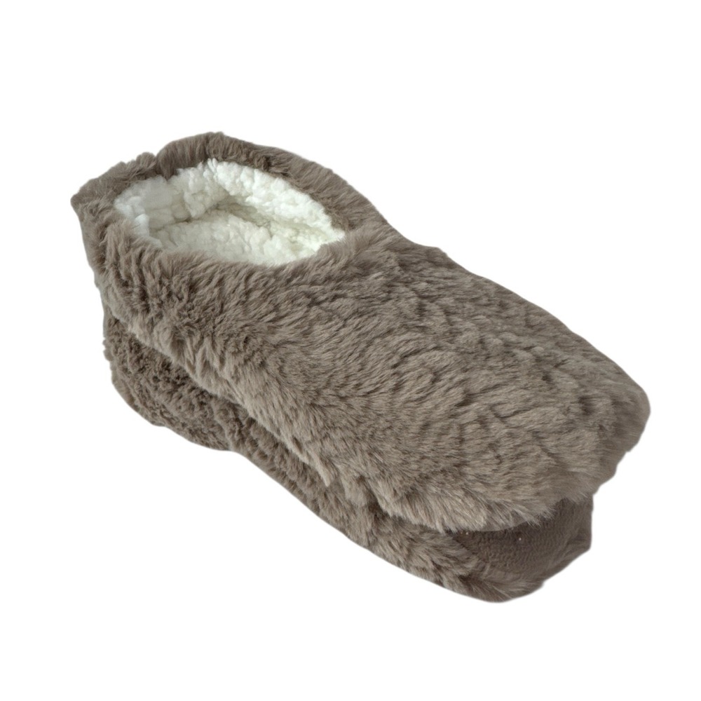 Auden Women's 0772 M/L 8-12 Faux Fur Slipper Socks Taupe Gripper Bottom NWT